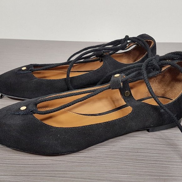 Choe 'Foster' Black Suede Lace-Up Ballet Flat Womens Size 4 / 34 - Picture 8 of 14